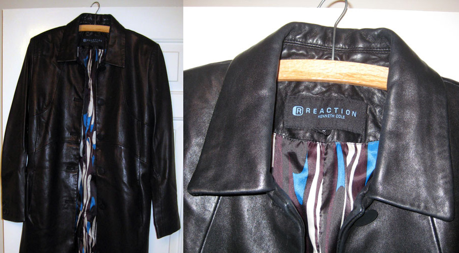 Kenneth Cole Reaction Black Genuine Leather Coat Medium